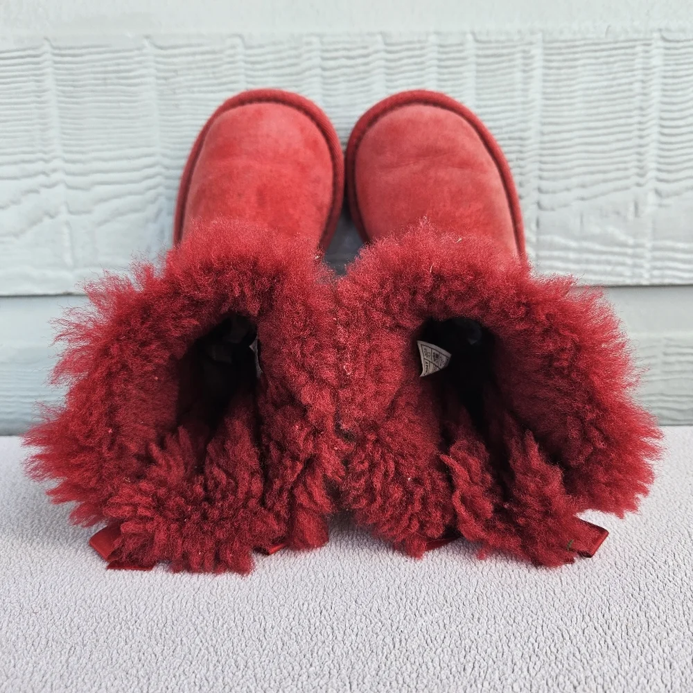 UGG Classic Bailey Bow Red Lined Winter Boots Girl Toddler SZ 9 Pull-On